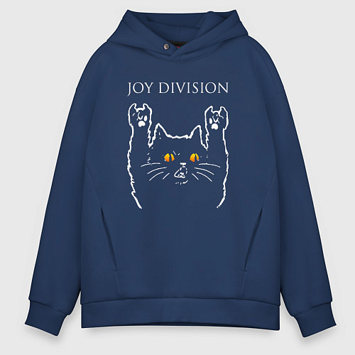 Мужское худи оверсайз Joy Division rock cat / Тёмно-синий – фото 1
