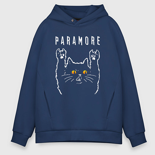 Мужское худи оверсайз Paramore rock cat / Тёмно-синий – фото 1