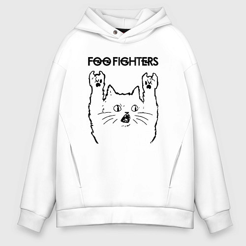 Мужское худи оверсайз Foo Fighters - rock cat / Белый – фото 1