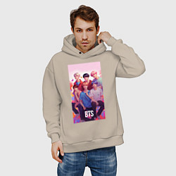 Толстовка оверсайз мужская BTS art anime style, цвет: миндальный — фото 2
