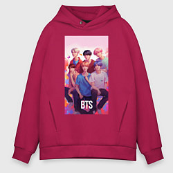 Толстовка оверсайз мужская BTS art anime style, цвет: маджента