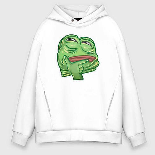 Мужское худи оверсайз Лягушонок Пепе глубоко задумался / Белый – фото 1