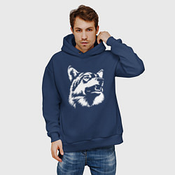 Толстовка оверсайз мужская Голова волка Wolf head, цвет: тёмно-синий — фото 2