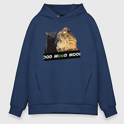 Толстовка оверсайз мужская Черный и рыжий кот - Mood, цвет: тёмно-синий