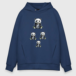 Толстовка оверсайз мужская Маленькие панды, цвет: тёмно-синий
