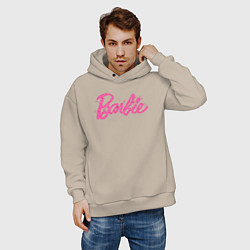 Толстовка оверсайз мужская Блестящий логотип Барби, цвет: миндальный — фото 2