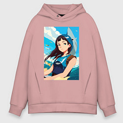 Толстовка оверсайз мужская Девочка и океан, цвет: пыльно-розовый