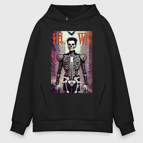 Мужское худи оверсайз Skeleton fashionista - art - poster / Черный – фото 1