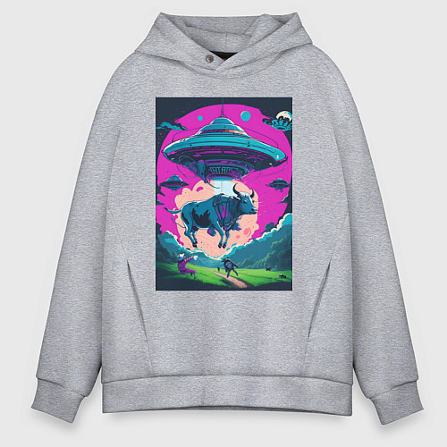 Мужское худи оверсайз Похищение коровы пришельцами / Меланж – фото 1