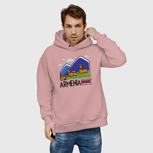 Мужское худи оверсайз Горная Армения / Пыльно-розовый – фото 3