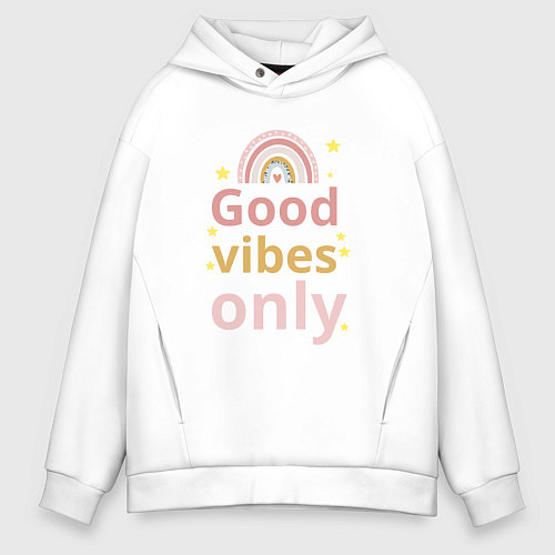Мужское худи оверсайз Настроение вайб / Белый – фото 1