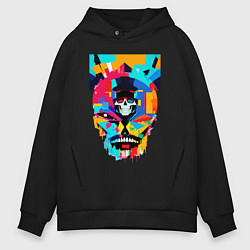 Толстовка оверсайз мужская Funny skull - pop art, цвет: черный