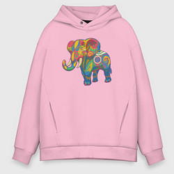 Толстовка оверсайз мужская Разноцветный слоник, цвет: светло-розовый