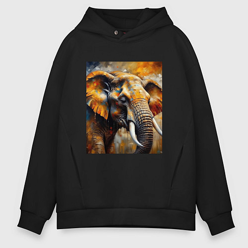 Мужское худи оверсайз Большой слон / Черный – фото 1