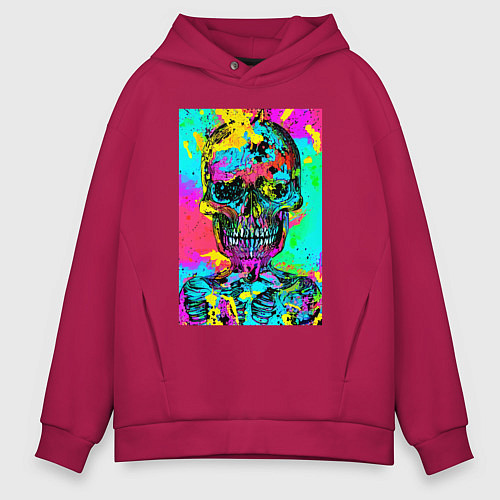 Мужское худи оверсайз Cool skull - pop art - vogue / Маджента – фото 1