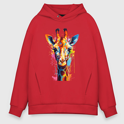 Мужское худи оверсайз Граффити с жирафом / Красный – фото 1
