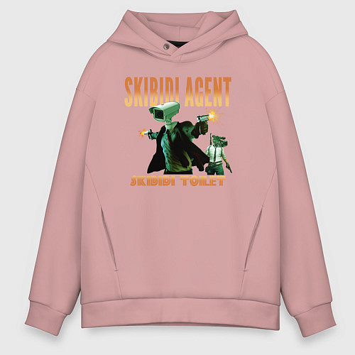 Мужское худи оверсайз Skibidi toilet agent / Пыльно-розовый – фото 1