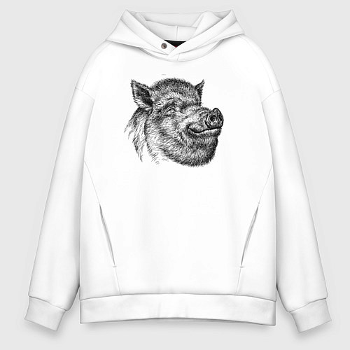 Мужское худи оверсайз Кабан жирный / Белый – фото 1