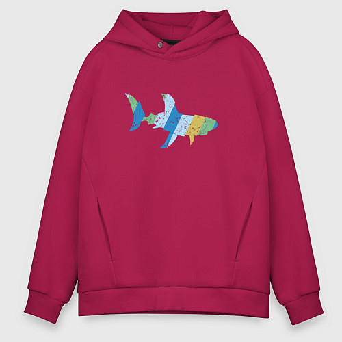 Мужское худи оверсайз Ретро акула из поцарапаных полос / Маджента – фото 1