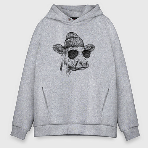 Мужское худи оверсайз Корова на стиле / Меланж – фото 1