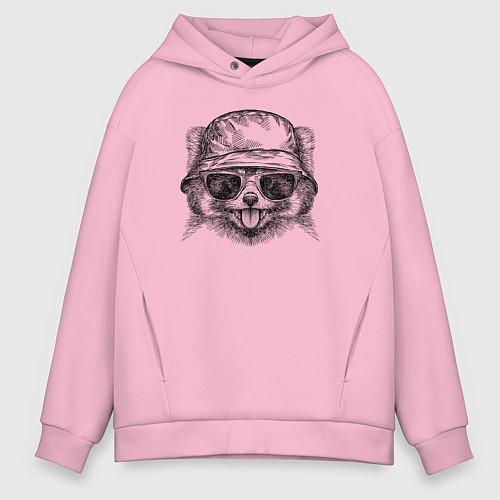 Мужское худи оверсайз Красная панда в панаме / Светло-розовый – фото 1