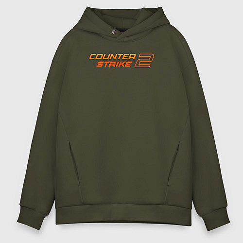 Мужское худи оверсайз Counter strike 2 orange logo / Хаки – фото 1