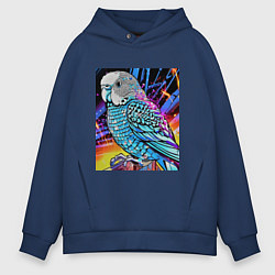 Толстовка оверсайз мужская Волнистый синий попугай, цвет: тёмно-синий