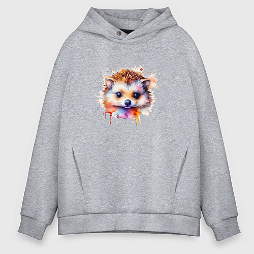 Мужское худи оверсайз Маленький ежик акварель / Меланж – фото 1