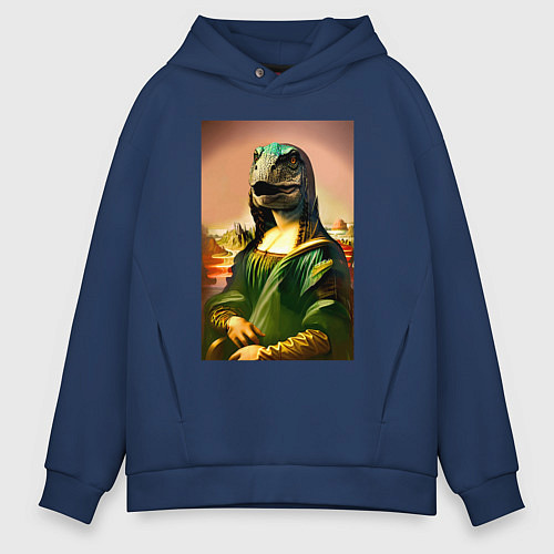 Мужское худи оверсайз Mona Lisa rex - neural network / Тёмно-синий – фото 1