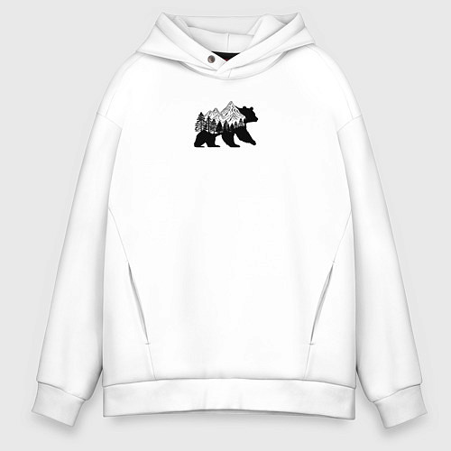 Мужское худи оверсайз Медведь с горами и лесом / Белый – фото 1