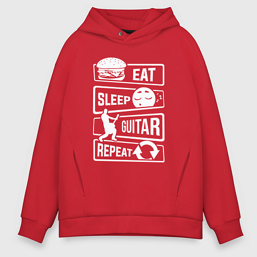 Мужское худи оверсайз Eat sleep guitar / Красный – фото 1