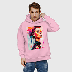 Толстовка оверсайз мужская MoMo - женщина с красным бантом в волосах, цвет: светло-розовый — фото 2