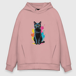 Толстовка оверсайз мужская Кошка яркая грациозность, цвет: пыльно-розовый