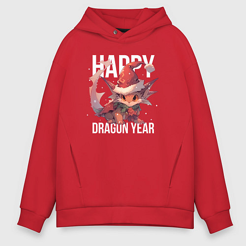 Мужское худи оверсайз Happy Dragon year / Красный – фото 1