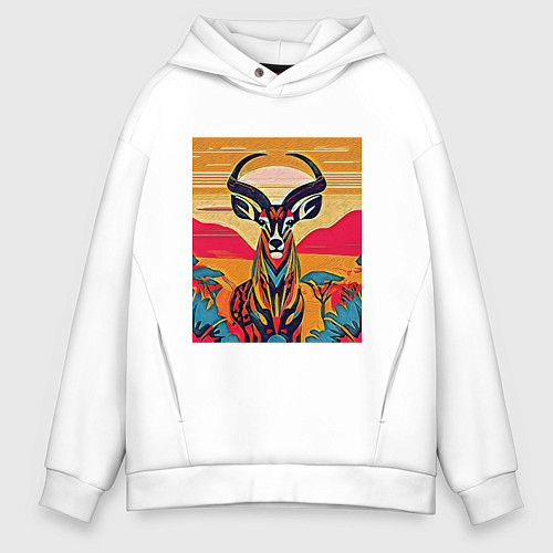 Мужское худи оверсайз Африканская антилопа / Белый – фото 1