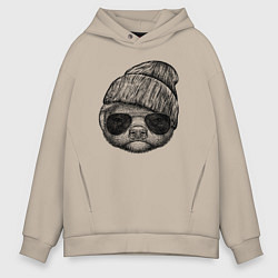 Толстовка оверсайз мужская Медоед в шапке и очках, цвет: миндальный