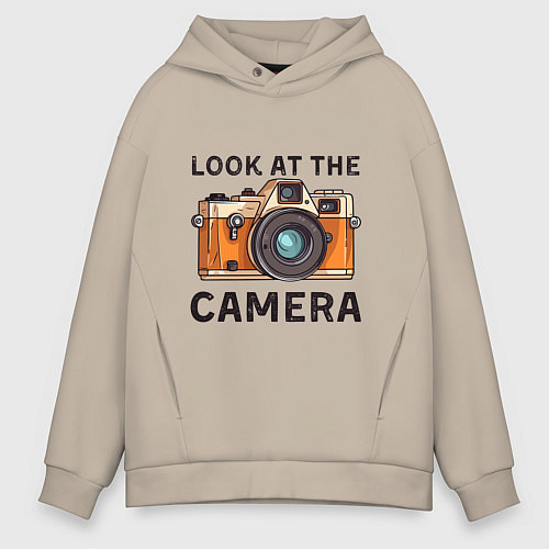 Мужское худи оверсайз Смотри в мою камеру / Миндальный – фото 1