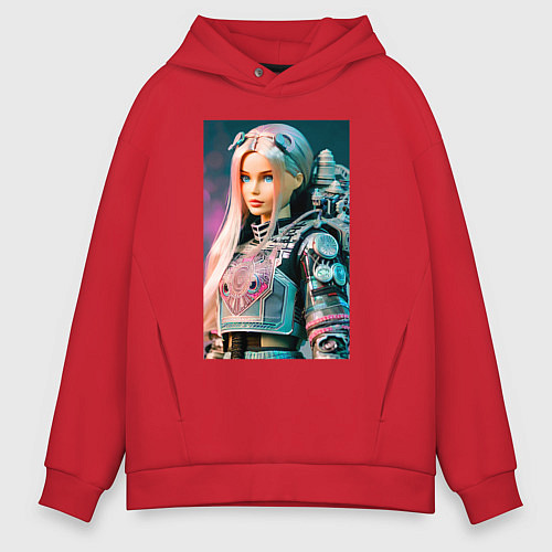 Мужское худи оверсайз Barbie - cyberpunk - neural network / Красный – фото 1