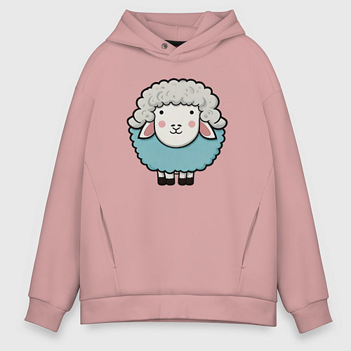 Мужское худи оверсайз Веселая милая овечка / Пыльно-розовый – фото 1