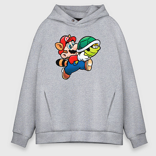 Мужское худи оверсайз Марио несёт черепашку / Меланж – фото 1