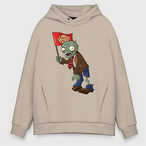 Мужское худи оверсайз Зомби с флагом / Миндальный – фото 1