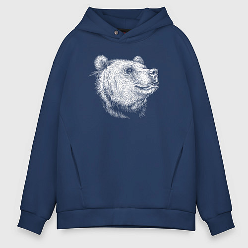 Мужское худи оверсайз Голова весёлого медведя / Тёмно-синий – фото 1