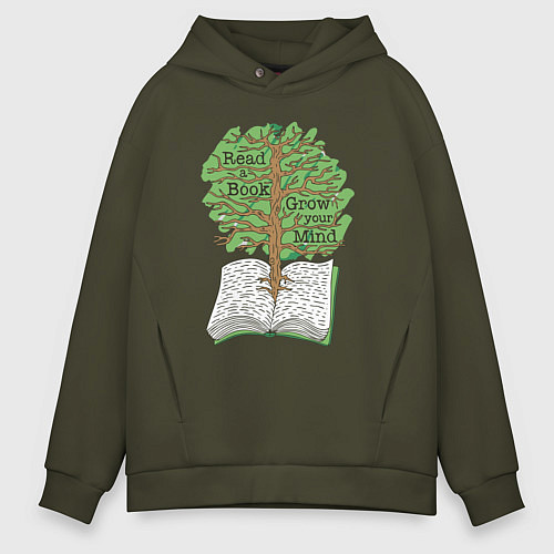 Мужское худи оверсайз Read a book grow your mind / Хаки – фото 1