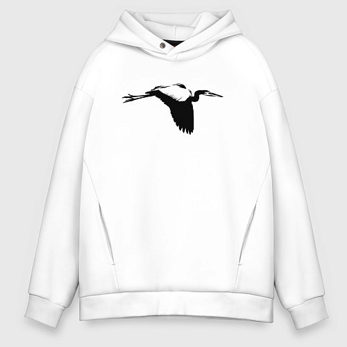 Мужское худи оверсайз Аист трафарет / Белый – фото 1