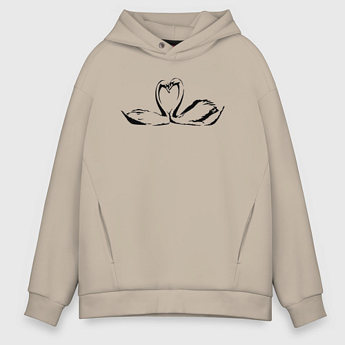 Мужское худи оверсайз Пара лебедей трафарет / Миндальный – фото 1