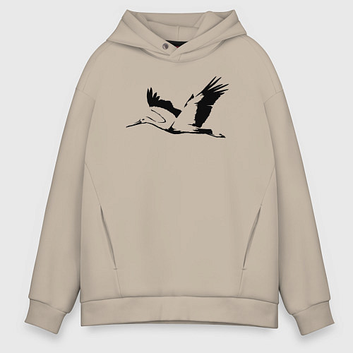 Мужское худи оверсайз Журавль трафарет / Миндальный – фото 1