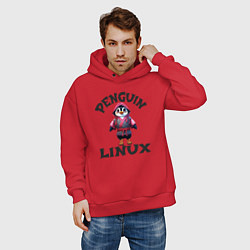 Толстовка оверсайз мужская Система линукс пингвин в кимоно, цвет: красный — фото 2