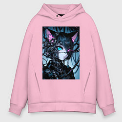 Толстовка оверсайз мужская Cyber cat - ai art, цвет: светло-розовый