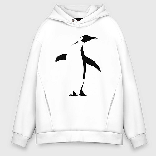 Мужское худи оверсайз Пингвин анфас трафарет / Белый – фото 1