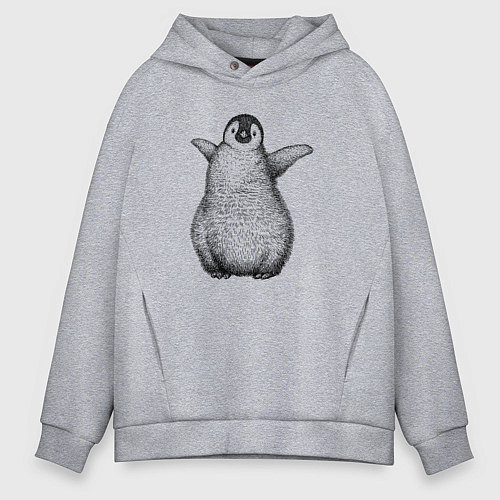 Мужское худи оверсайз Пингвинёнок анфас / Меланж – фото 1
